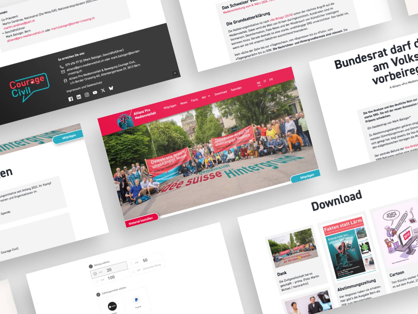 Bildcollage der neuen Website von Allianz Pro Medienvielfalt